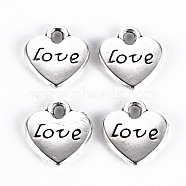 Tibetan Style Alloy Charms, Lead Free & Cadmium Free, Heart with Word Love, Antique Silver, 11x10x1.5mm, Hole: 1.5mm, about 847pcs/500g(TIBE-S323-119AS-RS)