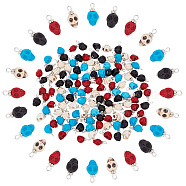 120Pcs 4 Colros Synthetic Turquoise Pendants, Halloween Skull Charm, Dyed, with Silver Tone Brass Findings, Mixed Color, 17x8x9mm, Hole: 2.6mm, 30pcs/color(G-AR0004-90)