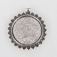 Tibetan Style Alloy Pendant Cabochon Settings, Cadmium Free & Lead Free, Sun, Antique Silver, Flat Round Tray: 30mm, 45x39x2mm, Hole: 4mm, about 140pcs/kg(TIBEP-N003-62AS)
