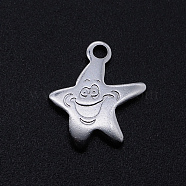 201 Stainless Steel Charms, Star, Stainless Steel Color, 14x13x1.5mm, Hole: 1.6mm(STAS-S105-T843)