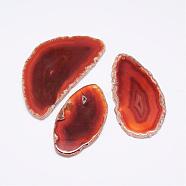 Natural Agate Pendants, Dyed, Nuggets, Orange Red, 60~85x35~55x5mm, Hole: 2mm(G-F428-A-10)