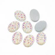 Resin Cabochons, Bottom Silver Plated, AB Color Plated, Oval, White, 18x13x2.5mm(CRES-Q194-13x18-10AB)