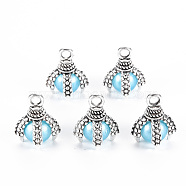 Tibetan Style Alloy Charms, ABS Plastic Imitation Pearl Beads, Cadmium Free & Lead Free, Claw, Light Sky Blue, 14x11x11mm, Hole: 2mm(PALLOY-S120-249A-RS)