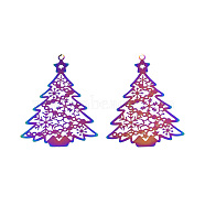 201 Stainless Steel Big Pendants, Etched Metal Embellishments, Christmas Tree, Rainbow Color, 53x39x0.3mm, Hole: 2mm(STAS-N102-11M)