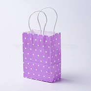 kraft Paper Bags, with Handles, Gift Bags, Shopping Bags, Rectangle, Polka Dot Pattern, Purple, 33x26x12cm(CARB-E002-L-R07)