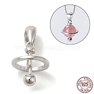 Rhodium Plated 925 Sterling Silver Locket Style Planet Pinch Bails, for Pearl Gemstone Beads, with 925 Stamp, Platinum, 11.5x9mm, Hole: 4x2.5mm(STER-NH0001-55A-P)