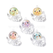 Luminous Transparent Resin Pendants, Octopus Charms with Gold Foil, Glow in Dark, Mixed Color, 27x25x9mm, Hole: 2mm(RESI-K019-05)