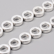 Electroplated Non-magnetic Synthetic Hematite Bead Frame Strands, Donut/Ring, Silver Plated, 9.5~10x3.5mm, Hole: 1mm, Inner Diameter: 5.5mm, about 40pcs/Strand, 15.94 inch(40.5cm)(G-F682-05-S)