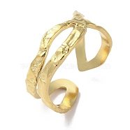 304 Stainless Steel Open Cuff Ring, Criss Cross, Real 18K Gold Plated, US Size 7 1/4(17.5mm)(RJEW-H215-07G)