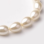 Eco-Friendly Glass Pearl teardrop, Beads Strands, Grade A, Wheat, 9x7mm, Hole: 1mm, about 44pcs/strand, 16.1 inch(HY-O001-C-01)