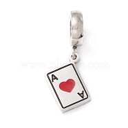 304 Stainless Steel European Dangle Charms, Large Hole Pendants, with Enamel, Playing Card A, Stainless Steel Color, 25.5mm, Hole: 4mm(STAS-I192-21P)