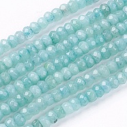 Natural Jade Bead Strands, Dyed, Faceted, Abacus Beads, Rondelle, Light Cyan, 4~5x3mm, Hole: 0.5mm, about 116-120pcs/strand, 13.58 inch~13.78 inch(34.5~35cm)(G-R171-2x4mm-08-01)