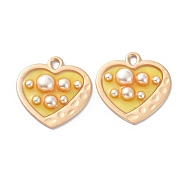 Defective Closeout Sale, Epoxy Resin Pendants, with ABS Plastic Imitation Pearl and Alloy Findings, Heart, Matte Gold Color, Creamy White, 35x33.5x5.5mm, Hole: 3x4.5mm(RESI-XCP0001-20)