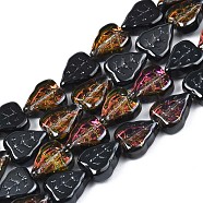 Electroplate Glass Beads Strands, Half Plated, Leaf, Black Plated, 10x8x4mm, Hole: 0.9mm, about 58~66pcs/strand, 21.65 inch~ 24.80 inch(55~63cm)(EGLA-S188-16-C01)