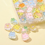 36Pcs 18 Style Transparent Acrylic Beads, with Enamel, Rabbit & Egg & Flower & Flower with Smiling Face & Carrot, Mixed Color, 18~26x15~22x7~9mm, Hole: 3~3.5mm, 2pcs/style(OACR-FS0001-24)