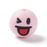 Silicone Beads, Baby Chewing Beads For Teethers, Round with Smiling Face, Pink, 15.5mm, Hole: 2mm(DIY-B051-01A)