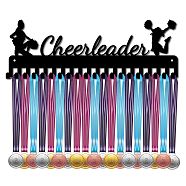 Iron Medal Holder Frame, Medals Display Hanger Rack, 20 Hooks, with Screws, Rectangle with Girl and Word Cheerleader Pattern, Electrophoresis Black, 13.6x40cm(ODIS-WH0028-020)