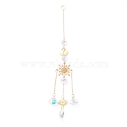 Hanging Crystal Aurora Wind Chimes, with Prismatic Pendant and Snowflake-shaped Iron Link, for Home Window Chandelier Decoration, Golden, 295mm(HJEW-Z003-06)