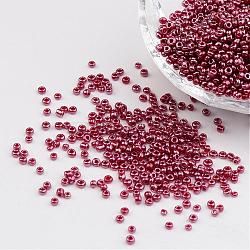 DIY Craft Beads 12/0 Opaque Colors Lustered Round Glass Seed Beads, Crimson, Size: about 2mm in diameter, hole:1mm, about 3304pcs/50g(X-SEED-A012-2mm-125B)