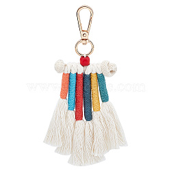 Boho Tassel Key Charm, Handwoven Cotton Keychains, with Zinc Alloy Findings, Colorful, 17cm(KEYC-WH0004-59G)