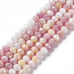 Faceted Electroplated Glass Beads Strands, AB Color Plated, Abacus, Pale Violet Red, 8~8.5x6.5mm, Hole: 1.4mm, about 66pcs/strand, 16.57 inch(42.1cm)(X-GLAA-C023-02D)