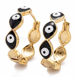 Brass Enamel Huggie Hoop Earrings, Long-Lasting Plated, Ring with Evil Eye, Golden, Black, 25x6mm, Pin: 1mm(EJEW-F264-18F-G)