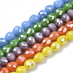Opaque Glass Beads Strands, AB Color Plated, Faceted, Teardrop, Mixed Color, 4.5x4.5mm, Hole: 1mm, about 99~101pcs/strand, 17.64 inch~18.03 inch(44.8cm~45.8cm)(EGLA-T008-16)