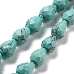 Synthetic Turquoise Beads Strands, Faceted Teardrop, 10x7mm, Hole: 1.2mm, about 20pcs/strand, 7.87''(20cm)(G-P520-B27-01)
