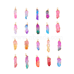 20Pcs Natural Dyed Quartz Pointed Pendants, with Eco-Friendly Copper Wire Wrapped, Two Tone, Bullet Charm, Mixed Color, Real 18K Gold Plated, 31~50x6~12x5~12mm, Hole: 4~4.5mm(FIND-HY0001-28)