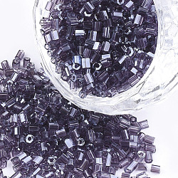 Grade A Glass Seed Beads, Hexagon(Two Cut), Transparent Colours Lustered, DarkSlate Blue, 1.5~2.5x1.5~2mm, Hole: 0.8mm, about 2100pcs/bag, 450g/bag(SEED-S022-03G)