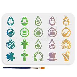 US 1Pc Saint Patrick's Day PET Hollow Out Drawing Painting Stencils, with 1Pc Art Paint Brushes, for DIY Scrapbook, Photo Album, Mixed Shapes, 210x297mm(DIY-MA0003-01)