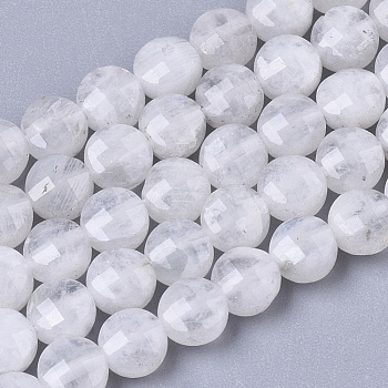 Natural Rainbow Moonstone Beads Strands, Flat Round, Faceted, 4x2.5mm, Hole: 0.7mm, about 100pcs/Strand, 15.35 inch(39cm)