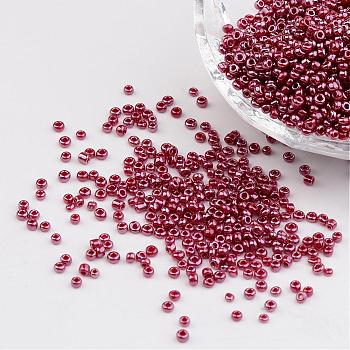 DIY Craft Beads 12/0 Opaque Colors Lustered Round Glass Seed Beads, Crimson, Size: about 2mm in diameter, hole:1mm, about 3304pcs/50g
