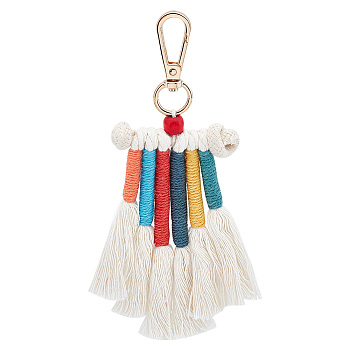 Boho Tassel Key Charm, Handwoven Cotton Keychains, with Zinc Alloy Findings, Colorful, 17cm