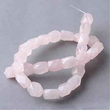 Natural Rose Quartz Beads Strands, Faceted, Cuboid, 13~14x9~11x9~11mm, Hole: 1.5mm, about 28pcs/strand, 15.3 inch