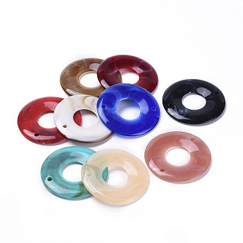 Acrylic Links, Imitation Gemstone Style, Donut/Pi Disc, Mixed Color, 43x4mm, Hole: 2.5mm, about 110pcs/500g