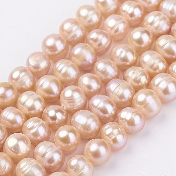 Natural Cultured Freshwater Pearl Beads Strands, Potato, PeachPuff, 7~8mm, Hole: 0.5mm, about 59pcs/strand, 1.36~1.38 inch(34.5~35cm)