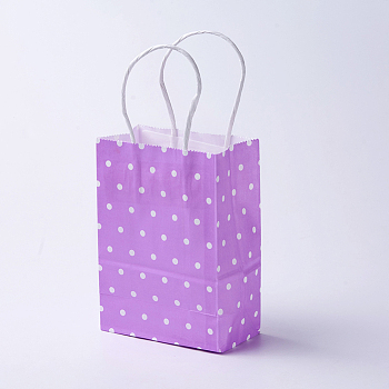 kraft Paper Bags, with Handles, Gift Bags, Shopping Bags, Rectangle, Polka Dot Pattern, Purple, 33x26x12cm