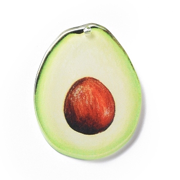 Opaque Acrylic Pendants, Avocado, 34.5x22.5x2.5mm, Hole: 1.5mm