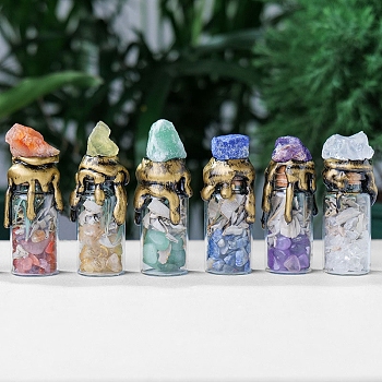 Mixed Natural Gemstone Chip Wishing Bottles, Reiki Energy Stone Display Decoration, for Healing Meditation, 70~80cm