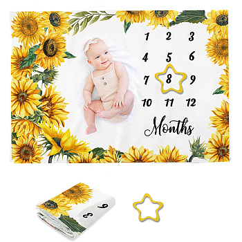 Polyester Baby Monthly Milestone Blanket for Boy and Girl, for Baby Photo Blanket Photography Background Prop Decor, Sunflower Pattern, 1016x1500mm