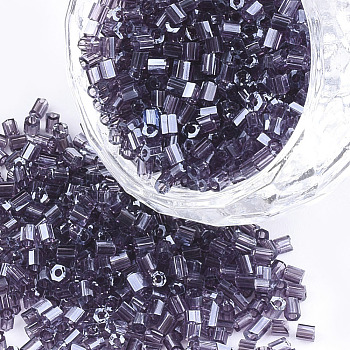Grade A Glass Seed Beads, Hexagon(Two Cut), Transparent Colours Lustered, DarkSlate Blue, 1.5~2.5x1.5~2mm, Hole: 0.8mm, about 2100pcs/bag, 450g/bag