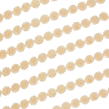 5 Yards Organza Ribbons, with Plastic Imitation Pearl Beads, Flower, Navajo White, 2 inch(50mm)