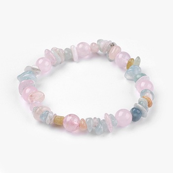 Stretch Bracelets, with Natural Morganite and Rose Quartz Beads, 2-3/8 inch(6.2cm)