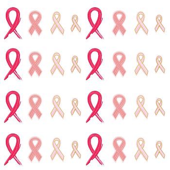 32Pcs 4 Style Breast Cancer Awareness Ribbon Computerized Embroidery Cloth Iron on Patches, Costume Accessories, Mixed Color, 42.5~86x25.5~48x1~2mm, 8pcs/style