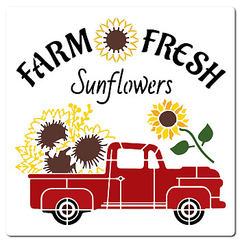 Farm Theme PET Plastic Hollow Out Drawing Painting Stencils Templates, Square, Truck, 300x300mm