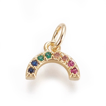 Brass Micro Pave Cubic Zirconia Charms, Rainbow, Golden, 7x9.5x2mm, Hole: 3mm