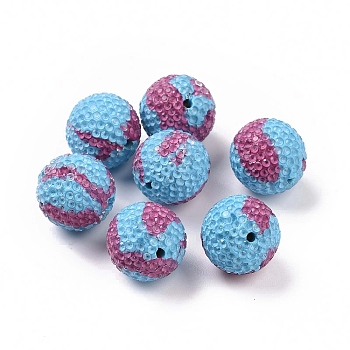 Polymer Clay Rhinestone Beads, Pave Disco Ball Beads, Round, Light Sky Blue, 16mm, Hole: 1.6mm