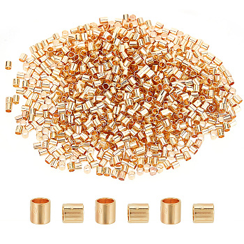 Brass Crimp Beads, Nickel Free, Tube, Real 18K Gold Plated, 2x2mm, Hole: 1.5mm, 1000pcs/box