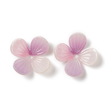 Opaque Resin Bead Caps, 4-Petal, Flower, Flamingo, 16.2x16.2x5mm, Hole: 1.4mm